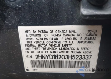 2003 Acura Mdx из США, поврежденный, VIN 2HNYD18203H523337